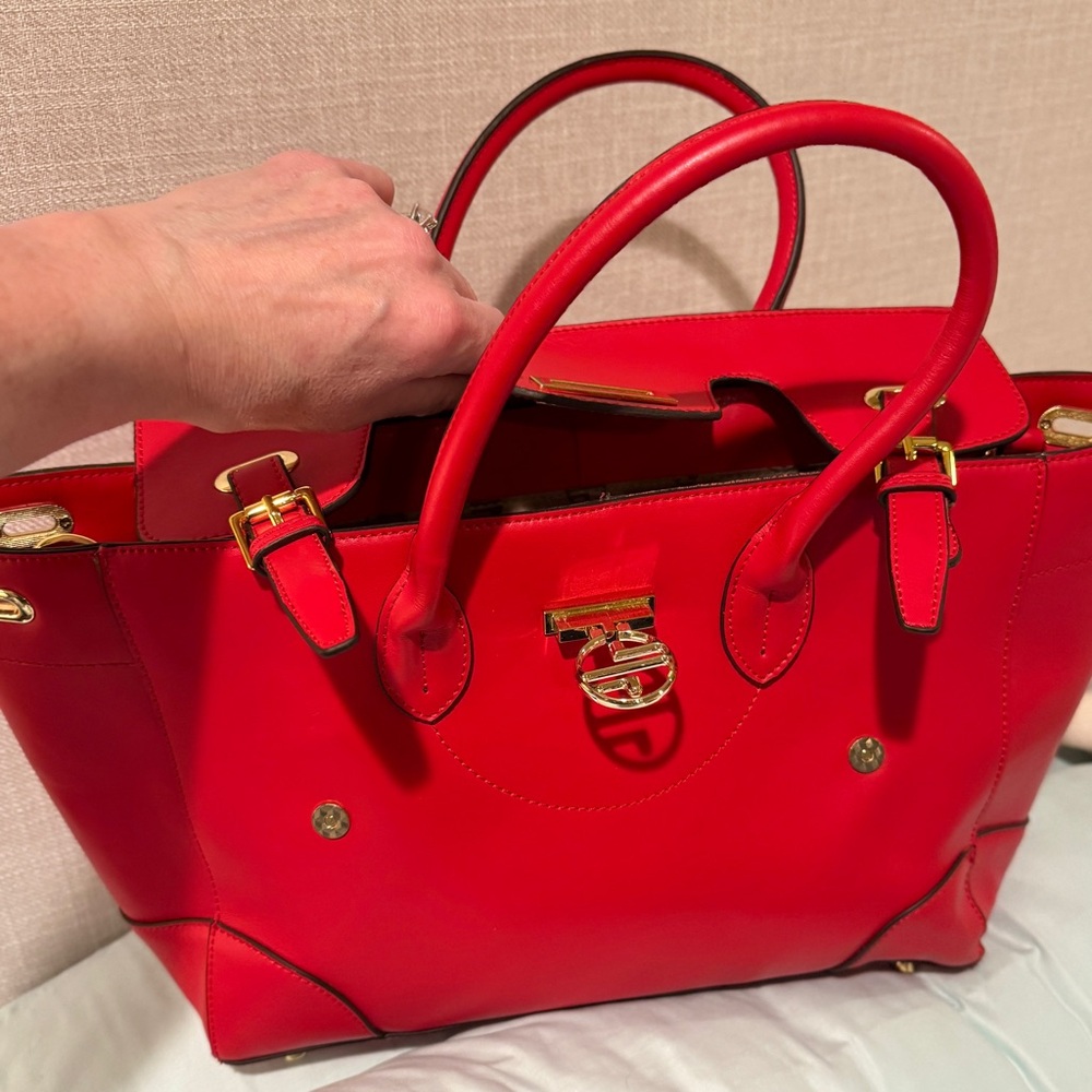 Vintage! Segolene Paris Red Leather Satchel, Large, Dust Bag Included, NWT - Picture 7 of 11